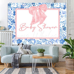 Lofaris Sweet Pink Bow With Floral Baby Shower Backdrop