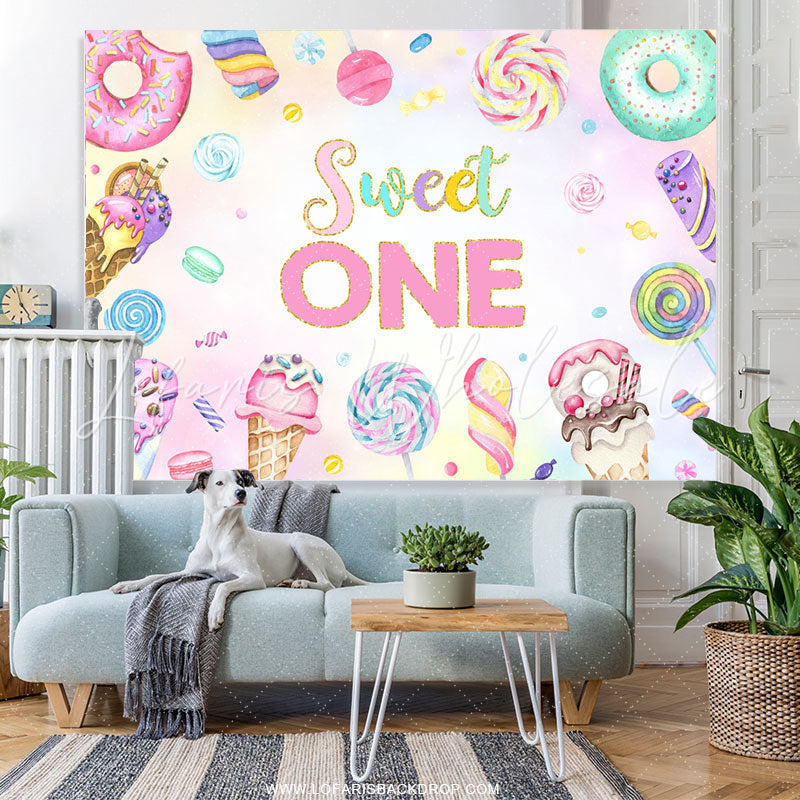 Lofaris Sweet Pink Dessert Ice Cream One Birthday Backdrop