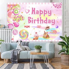 Lofaris Sweet Pink Dessert World Themed Happy Birthday Backdrop
