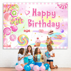 Lofaris Sweet Pink Dessert World Themed Happy Birthday Backdrop