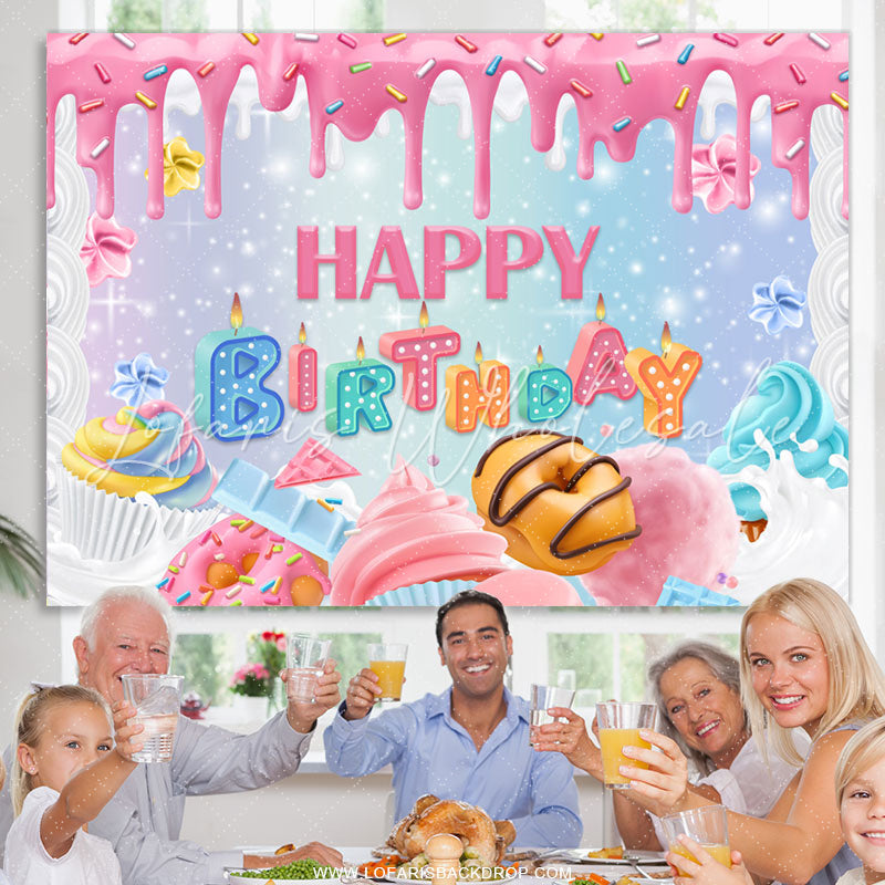 Lofaris Sweet Pink Ice Cream Cake Girls Happy Birthday Backdrop