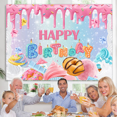 Lofaris Sweet Pink Ice Cream Cake Girls Happy Birthday Backdrop