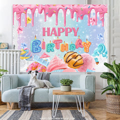 Lofaris Sweet Pink Ice Cream Cake Girls Happy Birthday Backdrop