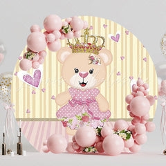 Sweet Princess Teddy Bear Hearts Round Backdrop for Baby Shower