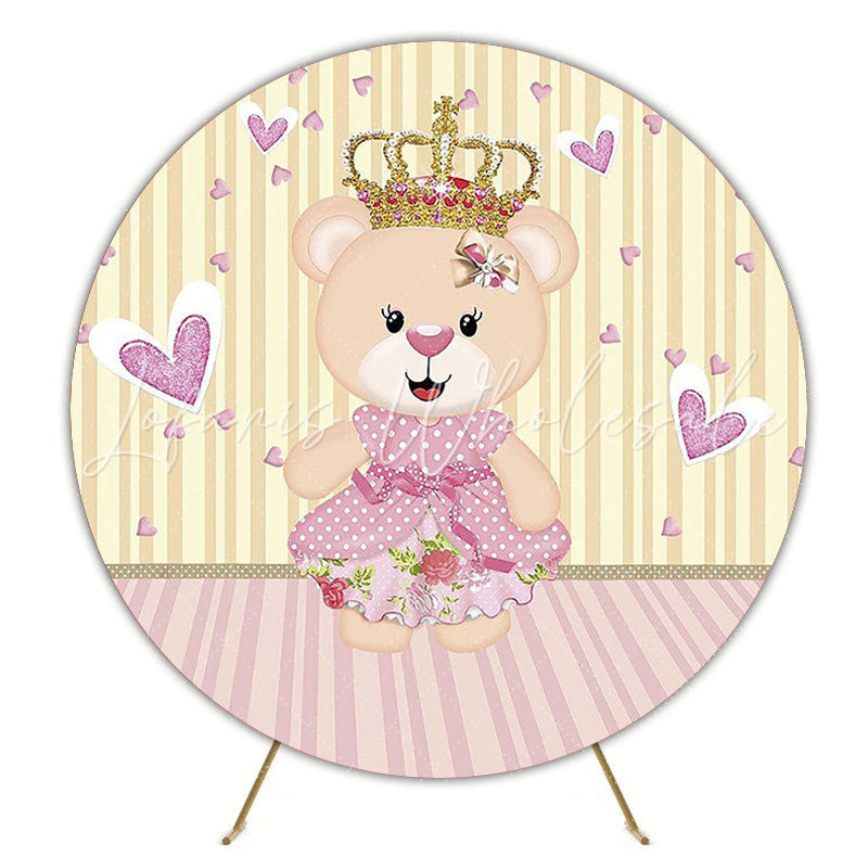 Sweet Princess Teddy Bear Hearts Round Backdrop for Baby Shower