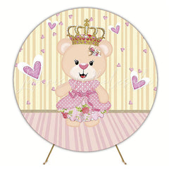 Sweet Princess Teddy Bear Hearts Round Backdrop for Baby Shower