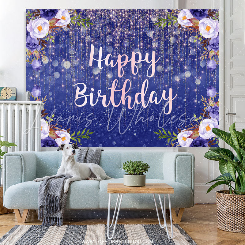 Lofaris Sweet Purple Flower Bokeh Happy Birthday Backdrop