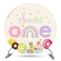 Lofaris Sweet Rainbow Candy 1st Birthday Round Backdrop