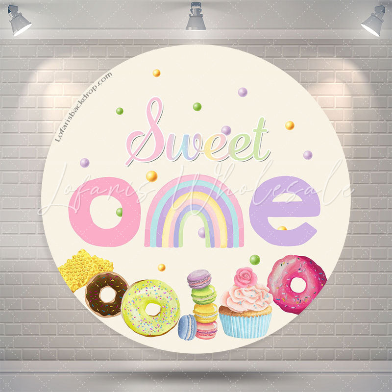 Lofaris Sweet Rainbow Candy 1st Birthday Round Backdrop