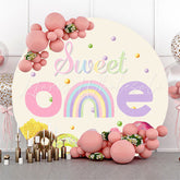 Lofaris Sweet Rainbow Candy 1st Birthday Round Backdrop