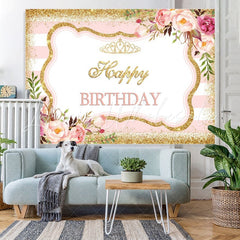 Lofaris Sweet Rose Glitter Gold Dots Happy Birthday Backdrop