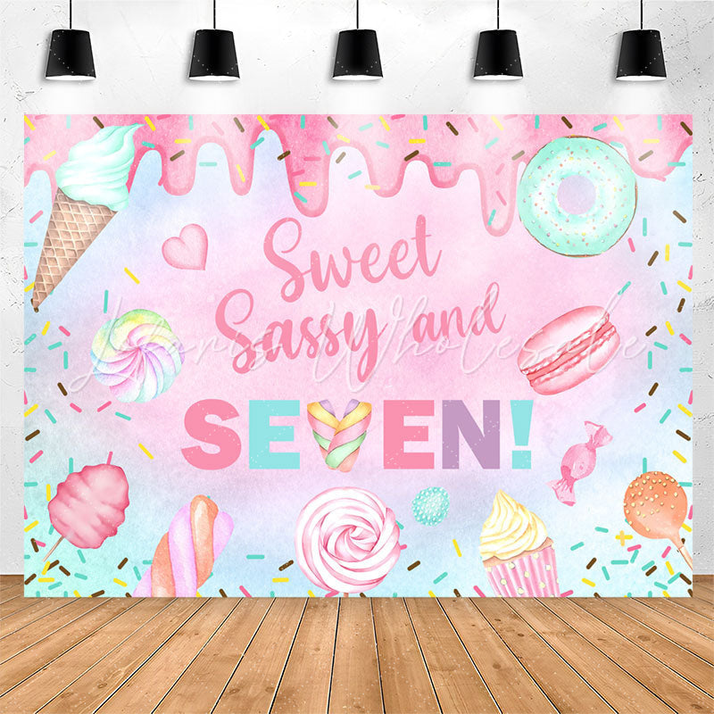 Lofaris Sweet Sassy Dessert 7th Birthday Backdrop For Girl