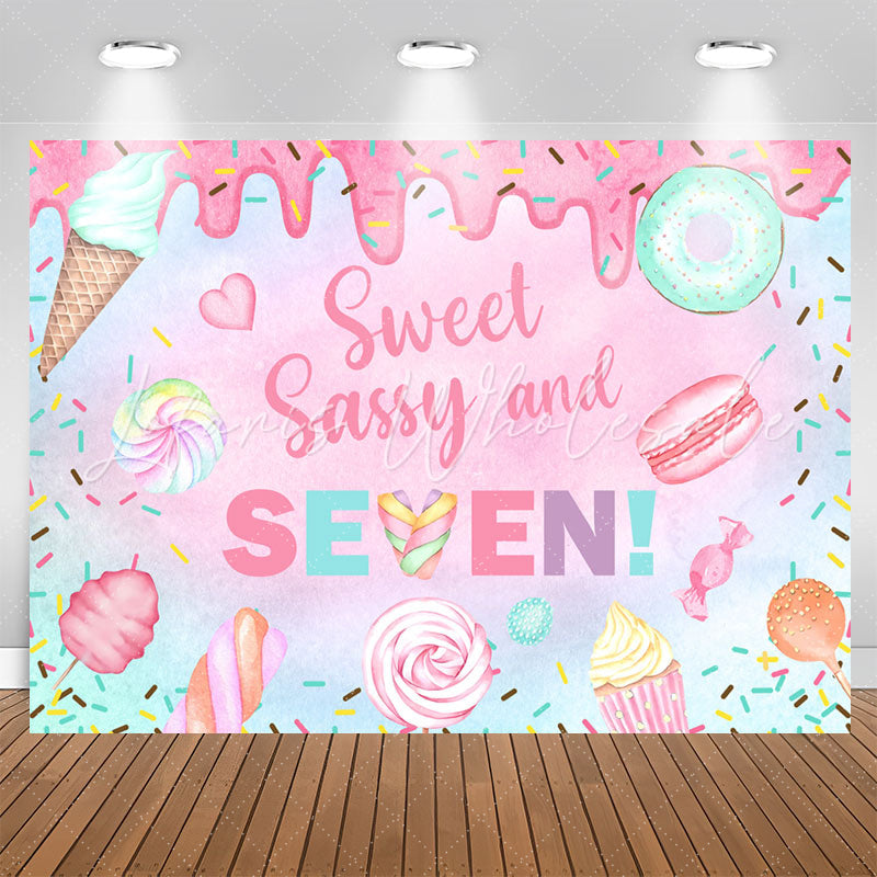 Lofaris Sweet Sassy Dessert 7th Birthday Backdrop For Girl