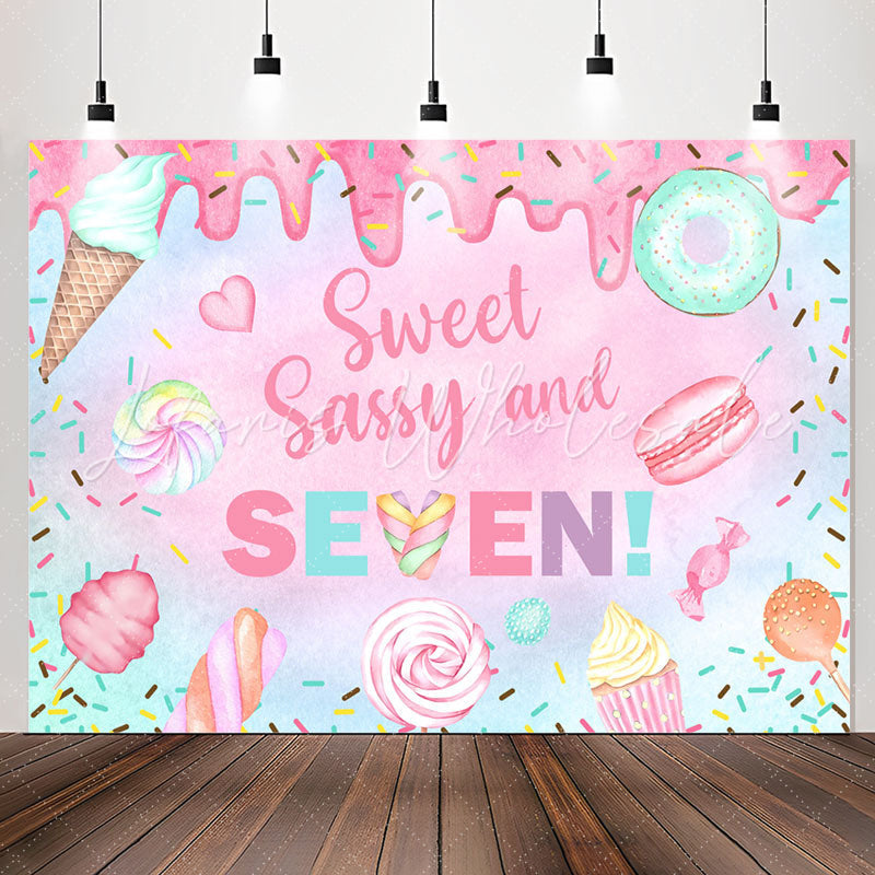 Lofaris Sweet Sassy Dessert 7th Birthday Backdrop For Girl