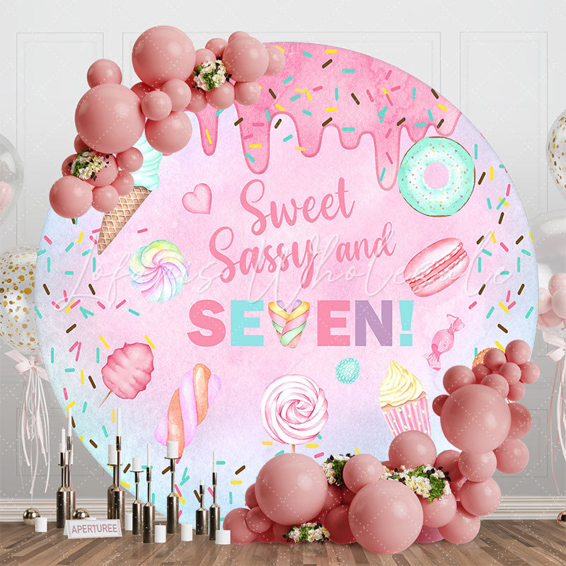 Lofaris Sweet Sassy Seven Pink Round 7th Birthday Backdrop