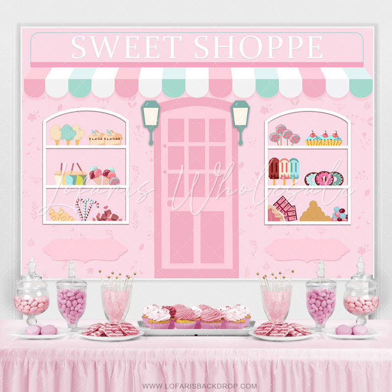 Lofaris Sweet Shoppe Baby Pink Candyland Happy Birthday Backdrop