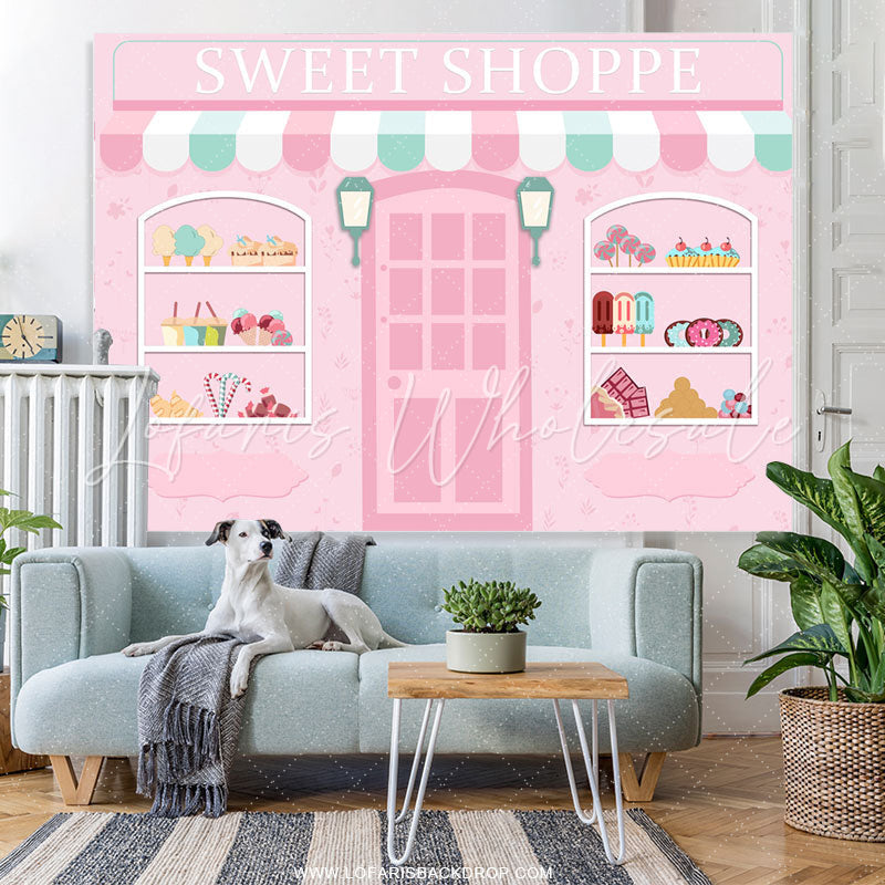 Lofaris Sweet Shoppe Baby Pink Candyland Happy Birthday Backdrop