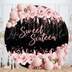 Lofaris Sweet Sixteen Rose Black Round 16 Birthday Backdrop