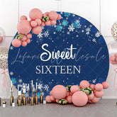 Lofaris Sweet Sixteen Snowflake Happy Birthday Round Backdrop