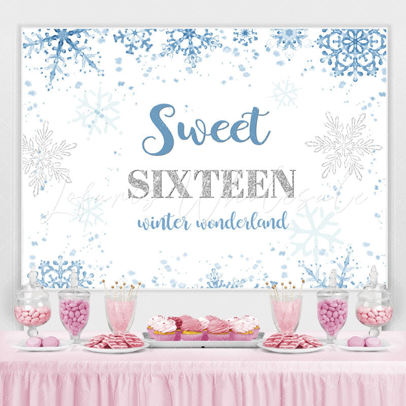 Lofaris Sweet Sixteen Winter Wonderland Blue Birthday Backdrop