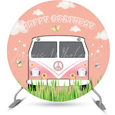 Lofaris Sweet Spring Car Outside Circle Birthday Backdrop