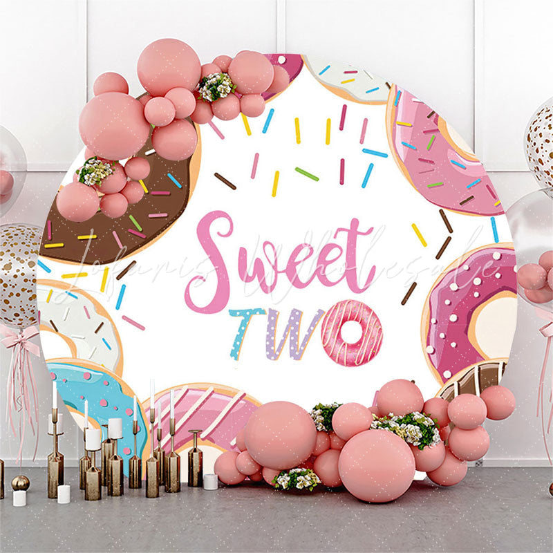 Lofaris Sweet Two Donuts Round Birthday Backdrop Cover