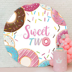 Lofaris Sweet Two Donuts Round Birthday Backdrop Cover