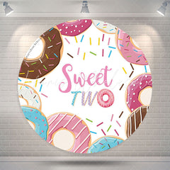Lofaris Sweet Two Donuts Round Birthday Backdrop Cover