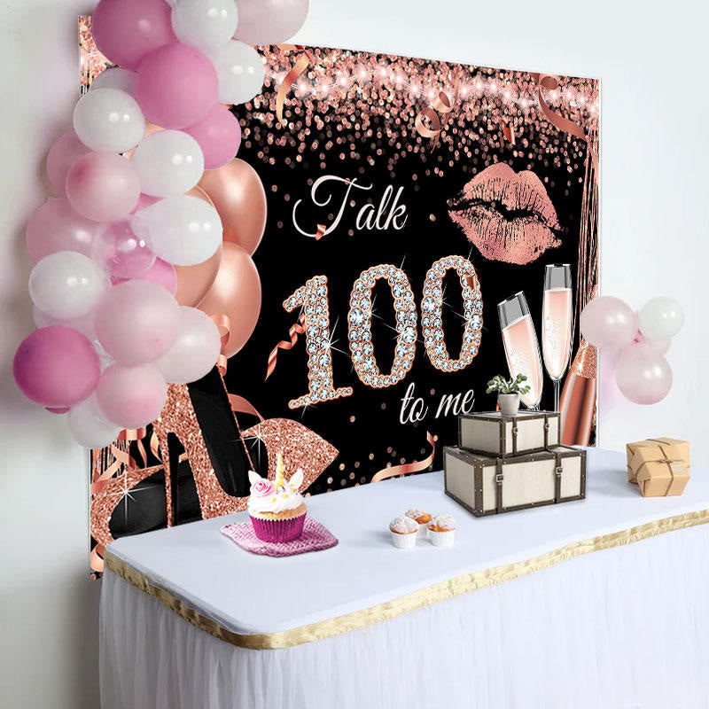 Lofaris Talk 100 To Me Rose Gold Heels Birthday Party Backdrop