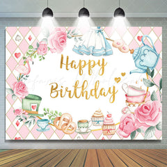 Lofaris Tea Party Theme Pink England Happy Birthday Backdrop