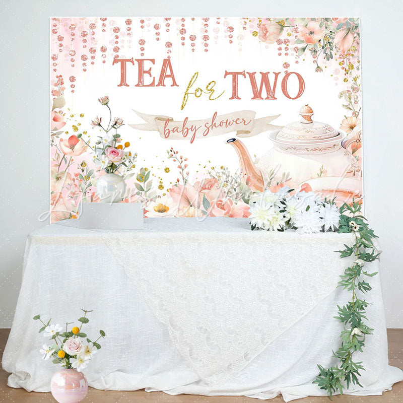 Lofaris Tea For Two Cup Pink Floral Baby Shower Backdrop
