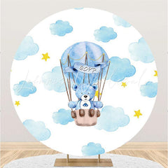 Lofaris Teddy Bear And Air Ballon Round Baby Shower Backdrop