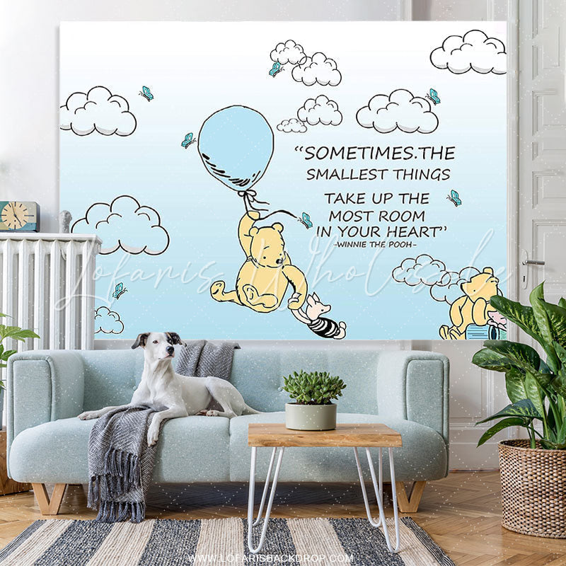 Lofaris Teddy Bear And Pig Light Blue Sky Birthday Backdrop