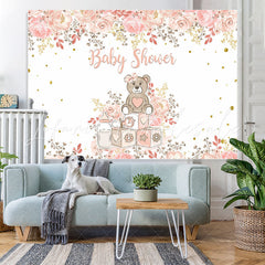 Lofaris Teddy Bear and Pink Plant Baby Shower Backdrop Girl