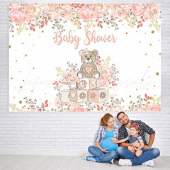 Lofaris Teddy Bear and Pink Plant Baby Shower Backdrop Girl