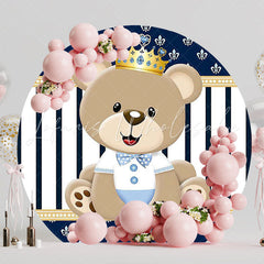 Teddy Bear Prince Round Backdrop for Baby Shower Celebration