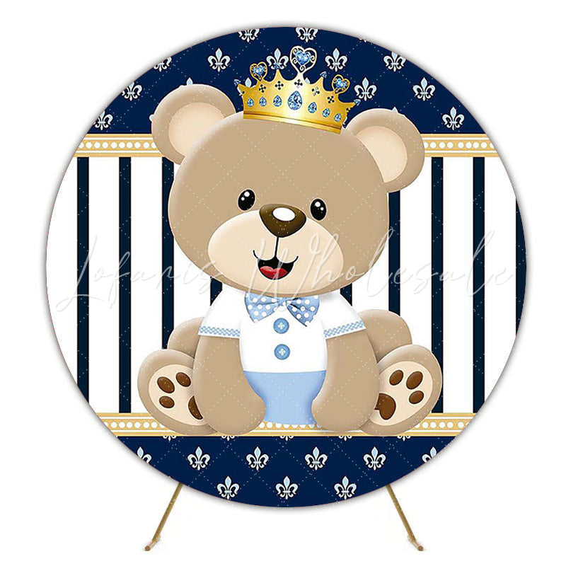 Teddy Bear Prince Round Backdrop for Baby Shower Celebration