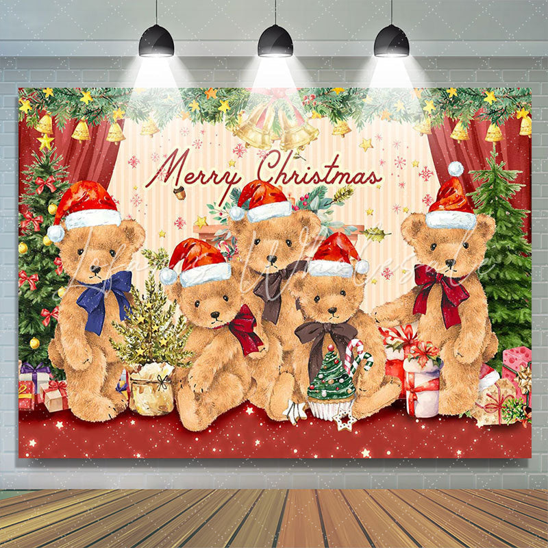 Lofaris Teddy Bear Red Green Plants Merry Christmas Backdrop