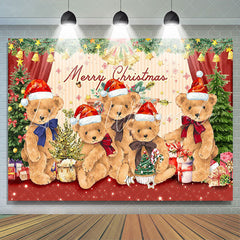 Lofaris Teddy Bear Red Green Plants Merry Christmas Backdrop