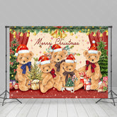 Lofaris Teddy Bear Red Green Plants Merry Christmas Backdrop