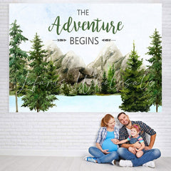 Lofaris The Adventure Begins Mountain Baby Shower Backdrop