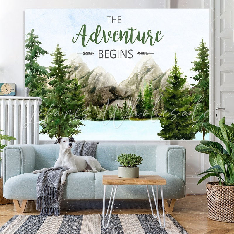 Lofaris The Adventure Begins Mountain Baby Shower Backdrop