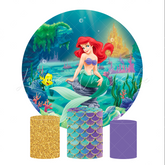 The Little Mermaid Birthday Party Round Backdrop Cover Plinth Cylinder Pedestal Cloth Cover
