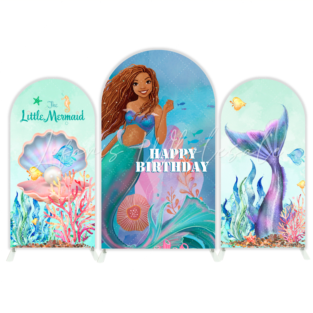 The Little Mermaid Happy Birthday Party Arch Backdrop Wall Cloth Cover
