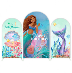 The Little Mermaid Happy Birthday Party Arch Backdrop Wall Cloth Cover