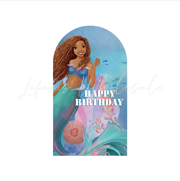 The Little Mermaid Happy Birthday Party Arch Backdrop Wall Cloth Cover