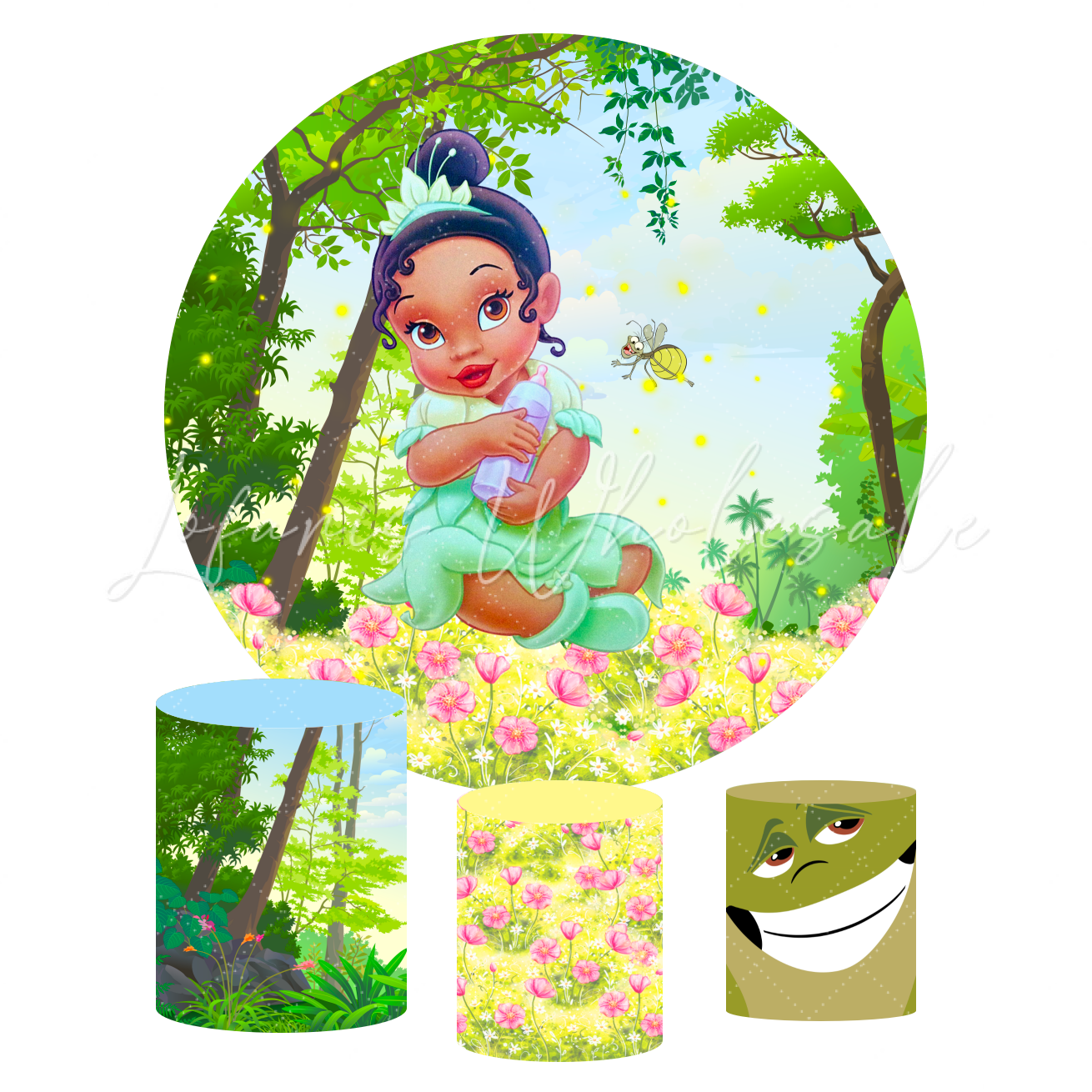 The Princess Baby Tiana Birthday Party Round Backdrop Cover Plinth Cylinder Pedestal Cover