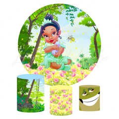 The Princess Baby Tiana Birthday Party Round Backdrop Cover Plinth Cylinder Pedestal Cover