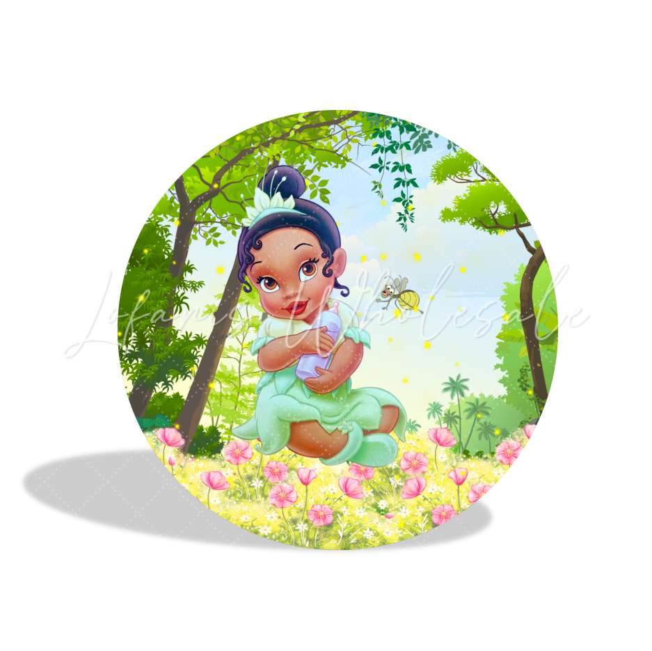 The Princess Baby Tiana Birthday Party Round Backdrop Cover Plinth Cylinder Pedestal Cover
