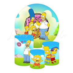 The Simpsons Themed Round Backdrop and Cylinders Kit for Family Fun